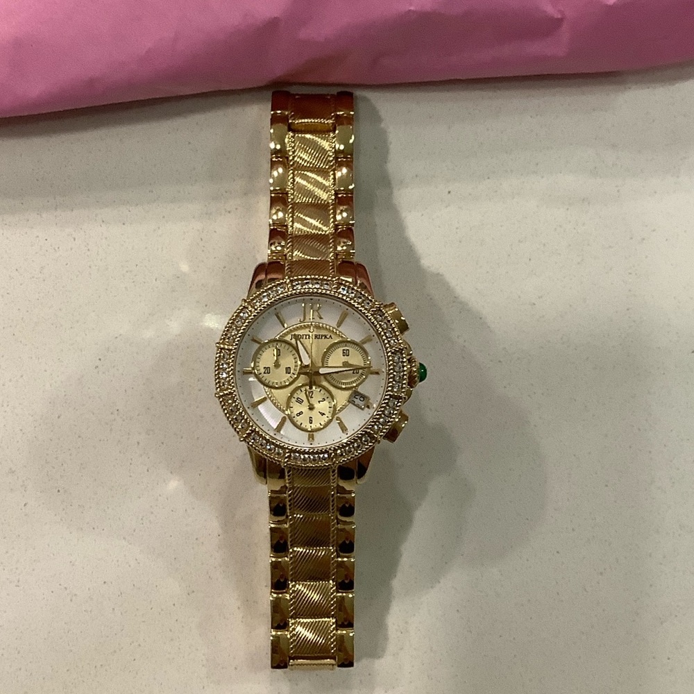 Judith Ripka Gold Watch with Crystal Accents